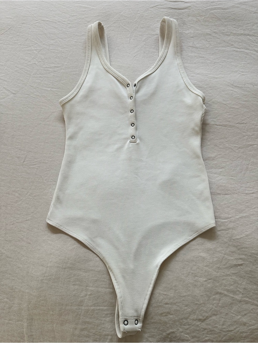 Abercrombie & Fitch Cream Ribbed Snap-Front Bodysuit